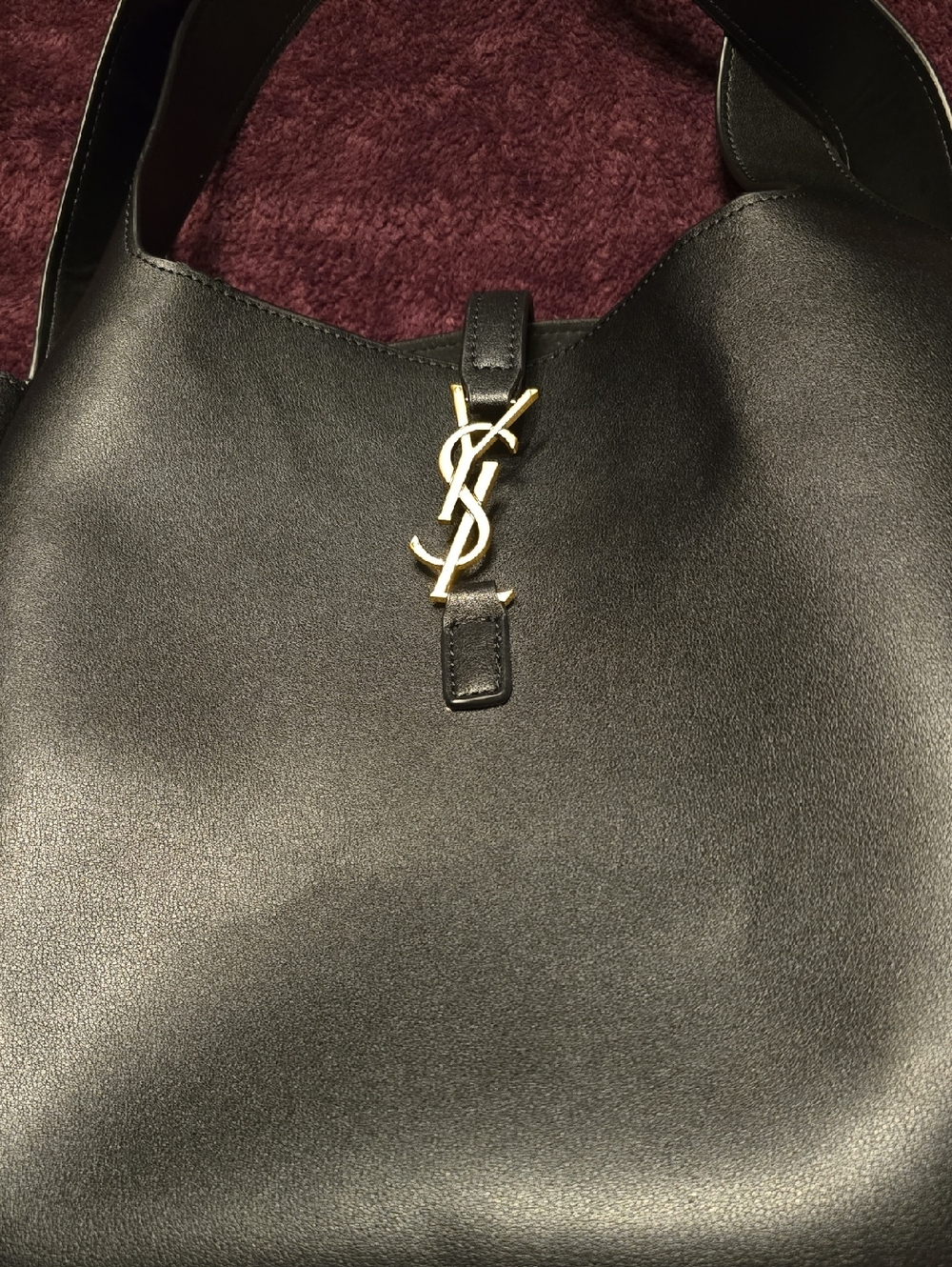 Black Leather Shoulder Bag with Gold Monogram Accent